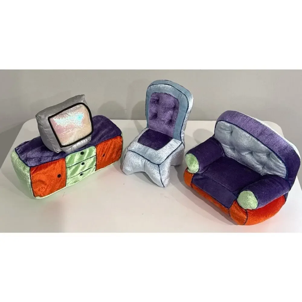 Vintage 1999 Agglo Plush Dollhouse Furniture Set Sofa Chair TV Stand Hong Kong